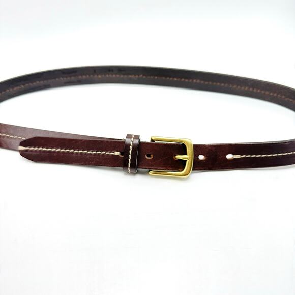 Eddie Bauer Brown Italian Leather Belt 34 Solid Brass Buckle Center Stitch Italy - Picture 3 of 9